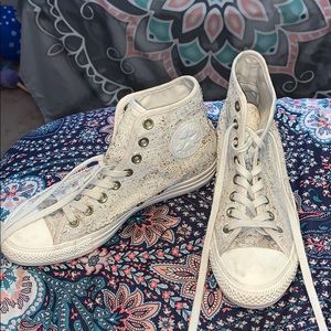 Sparkly creme colored high top converse